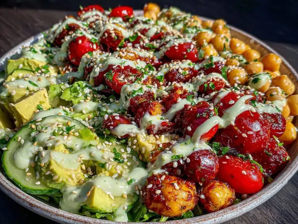 Fresh Cucumber Tomato Avocado Chickpea Power Bowl - featured image