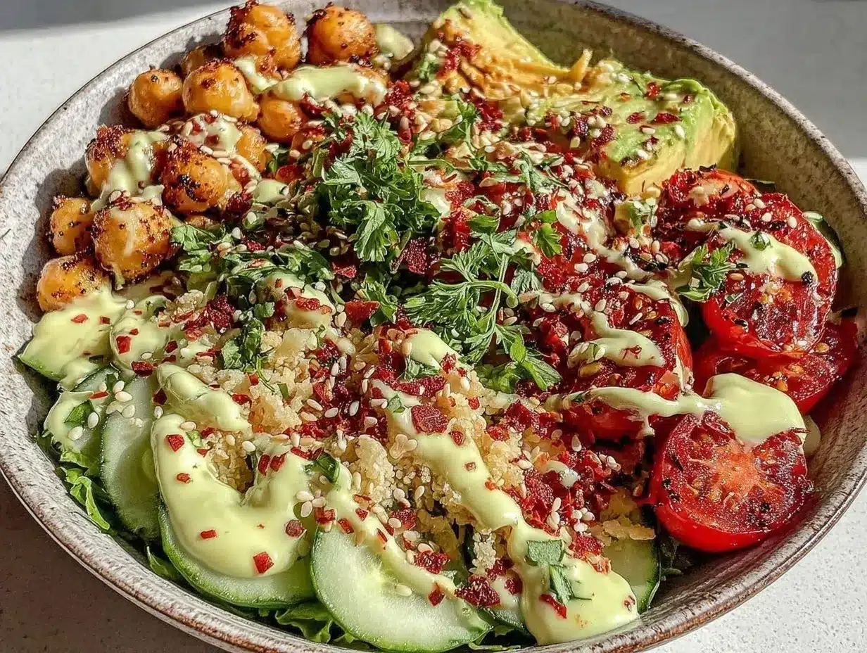 Fresh Cucumber Tomato Avocado Chickpea Power Bowl preparation steps