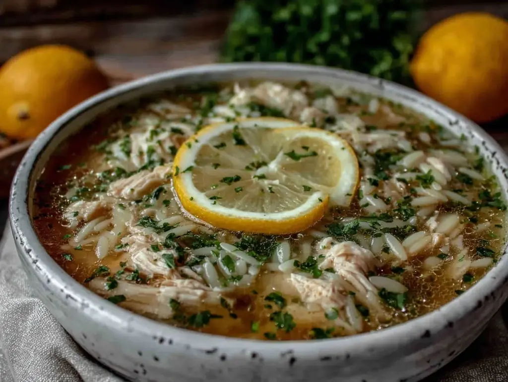 fresh lemon chicken orzo soup - featured image