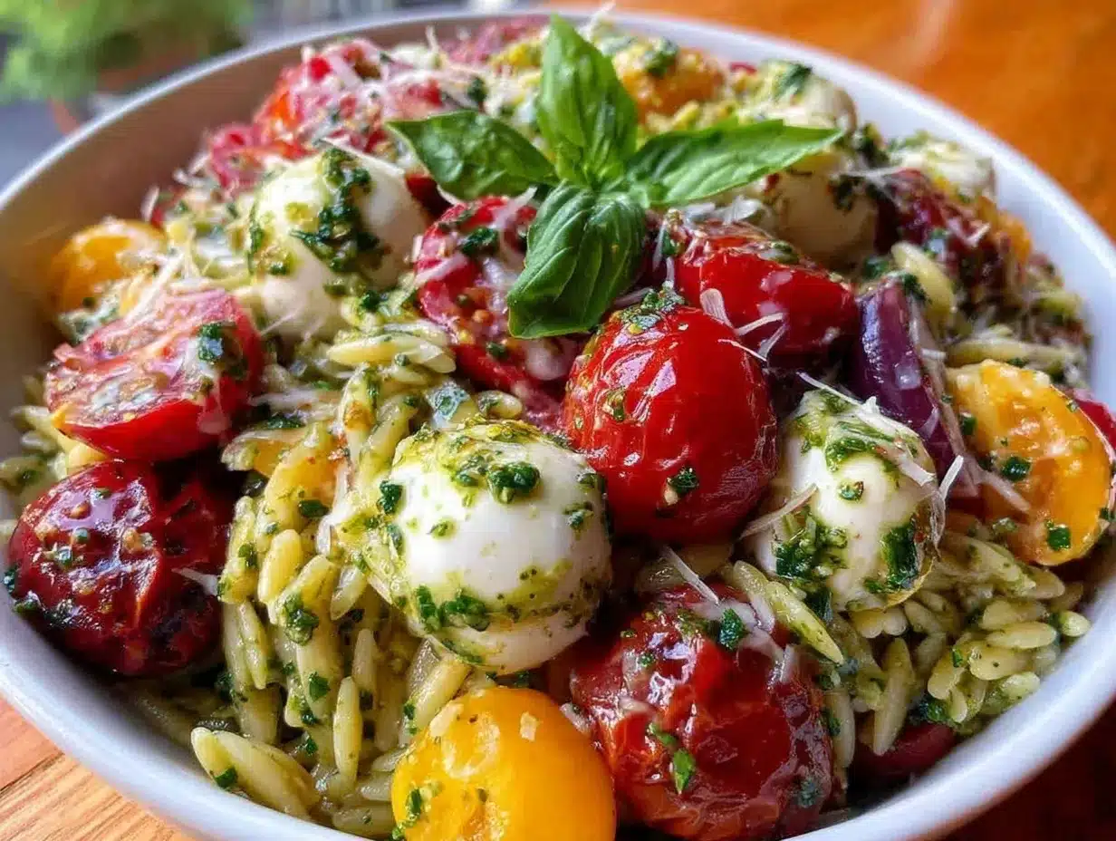 fresh pesto orzo caprese salad preparation steps