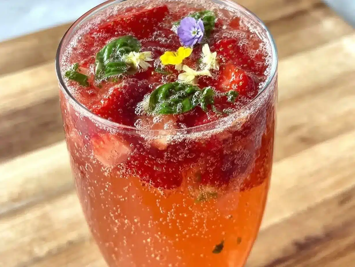 fresh sparkling strawberry rose mocktail preparation steps