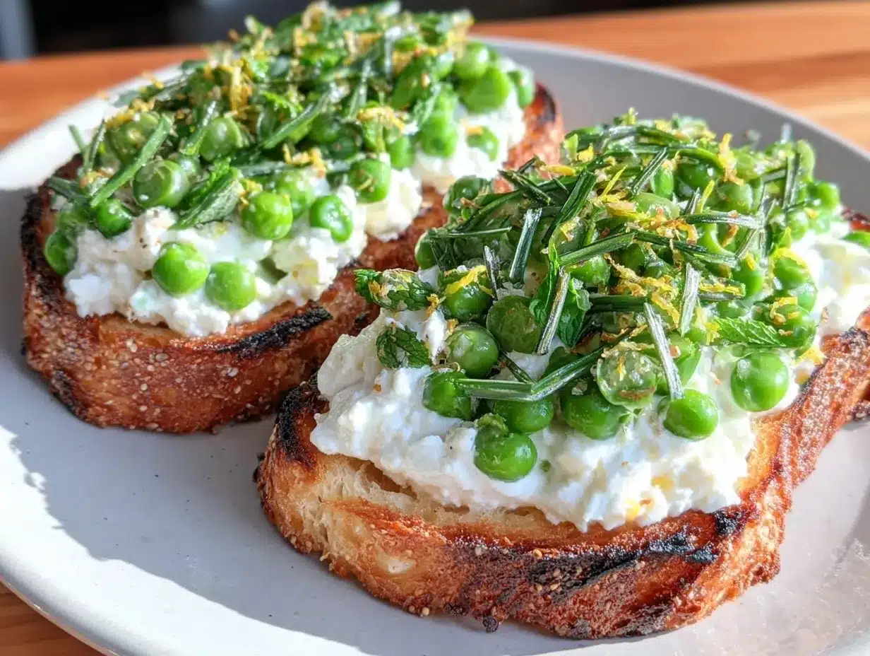 fresh spring pea and ricotta bruschetta preparation steps
