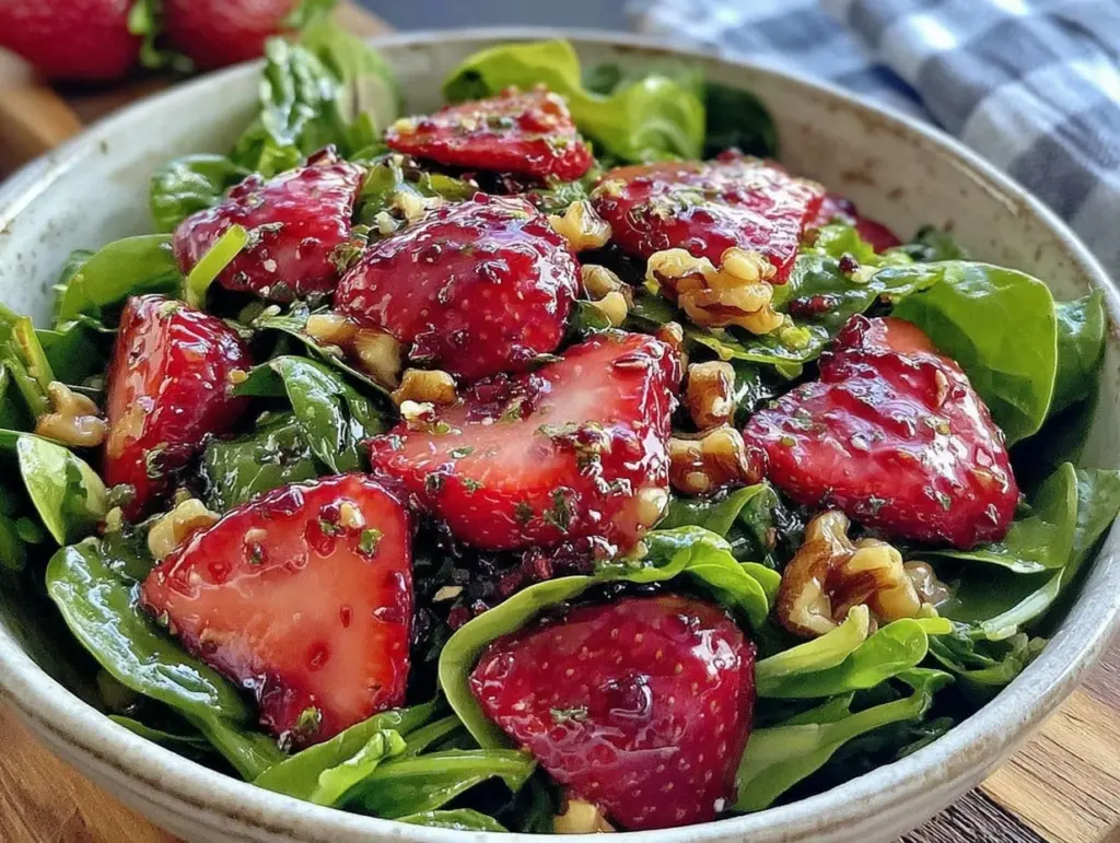 fresh spring strawberry spinach salad - featured image