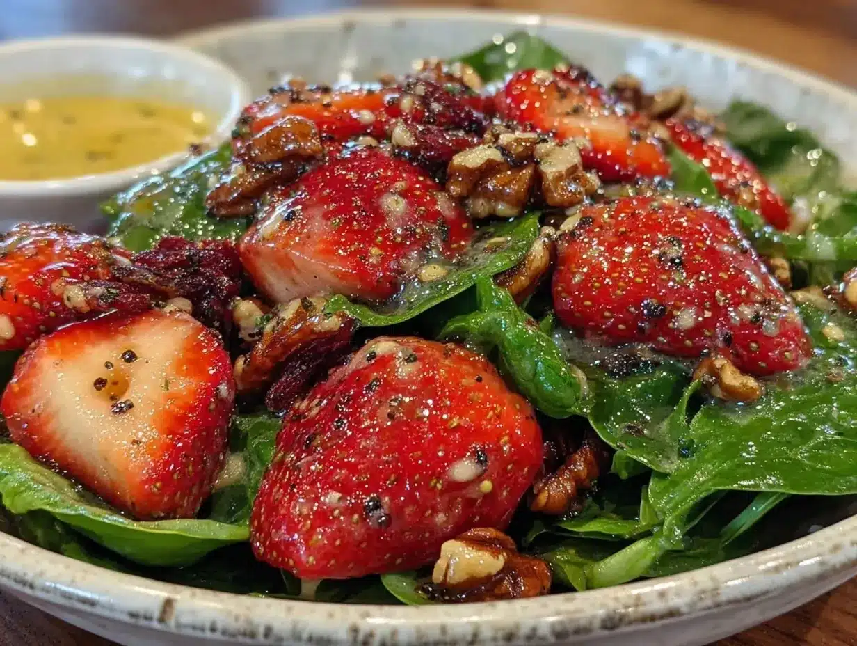 fresh spring strawberry spinach salad preparation steps