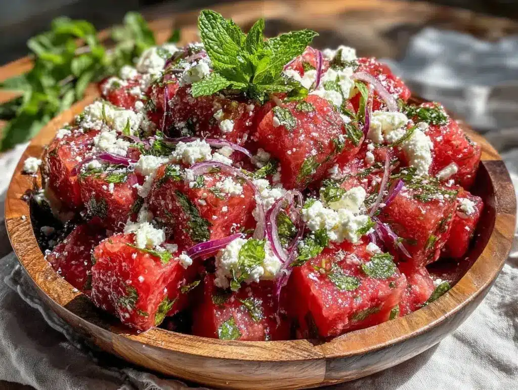 fresh watermelon mint feta salad - featured image