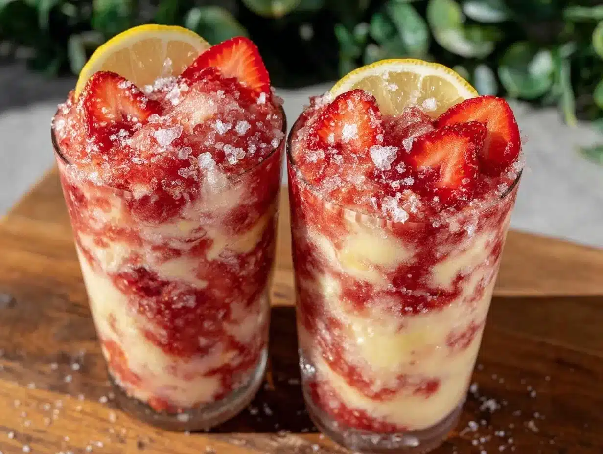 frozen strawberry lemonade slushie preparation steps