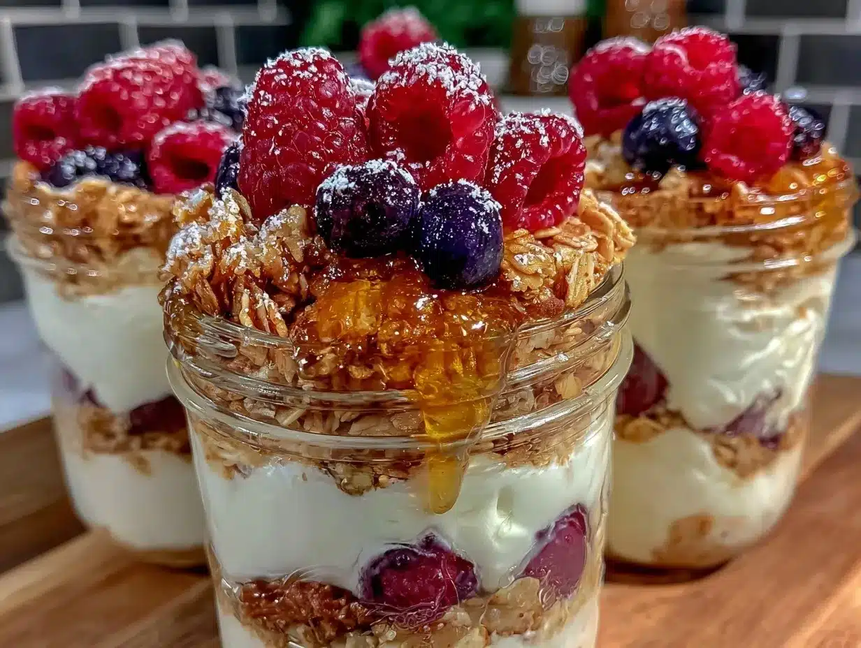 Greek yogurt parfait preparation steps