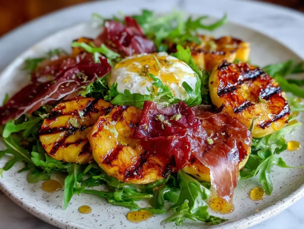 grilled peach prosciutto salad - featured image