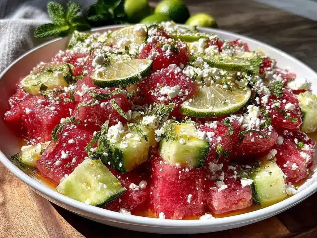honey lime watermelon cucumber feta salad - featured image