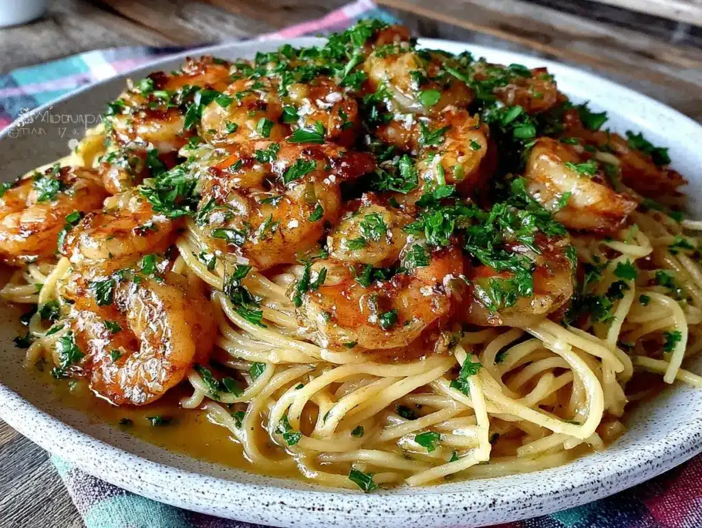 lemon garlic butter shrimp pasta - featured image