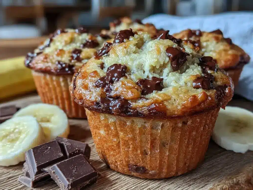 moist chocolate chip banana bread muffins - featured image