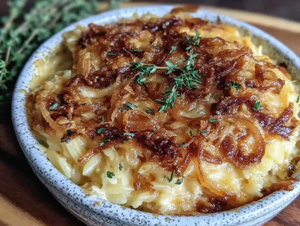 one-pot french onion orzo - featured image