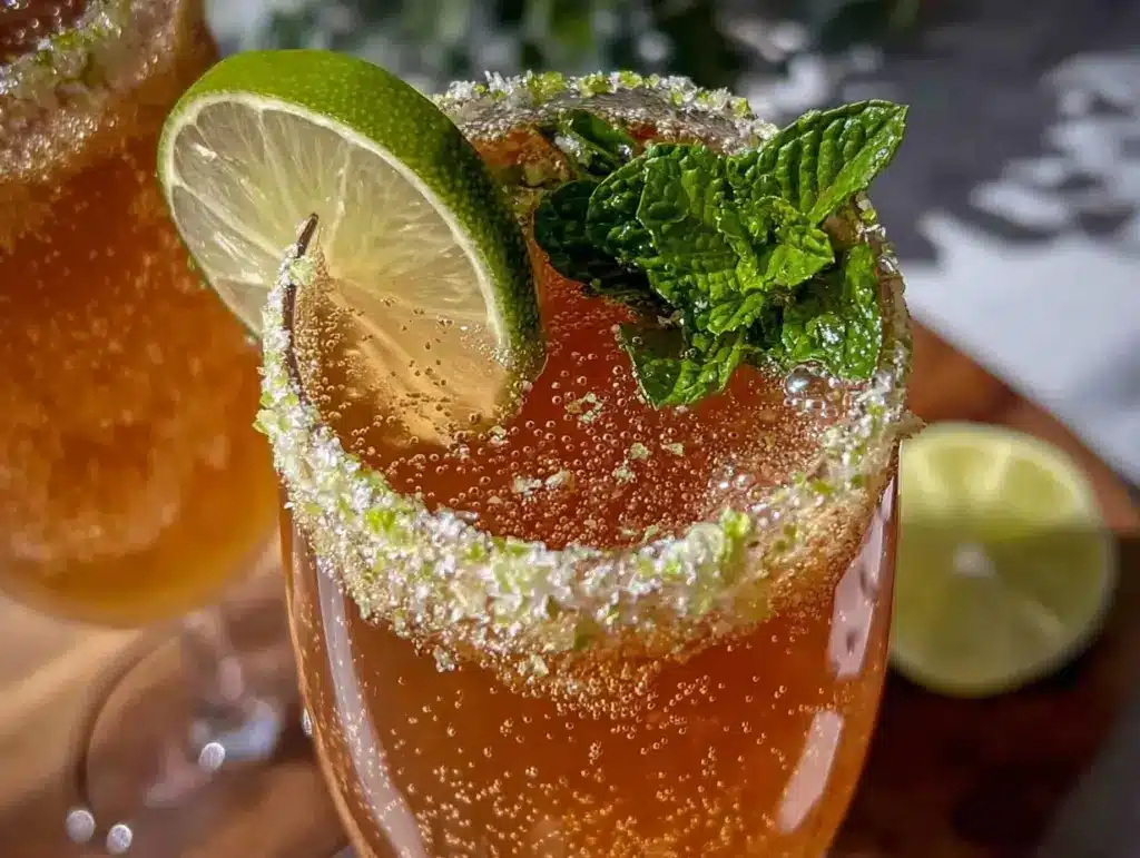 peach ginger sparkling mocktail - featured image