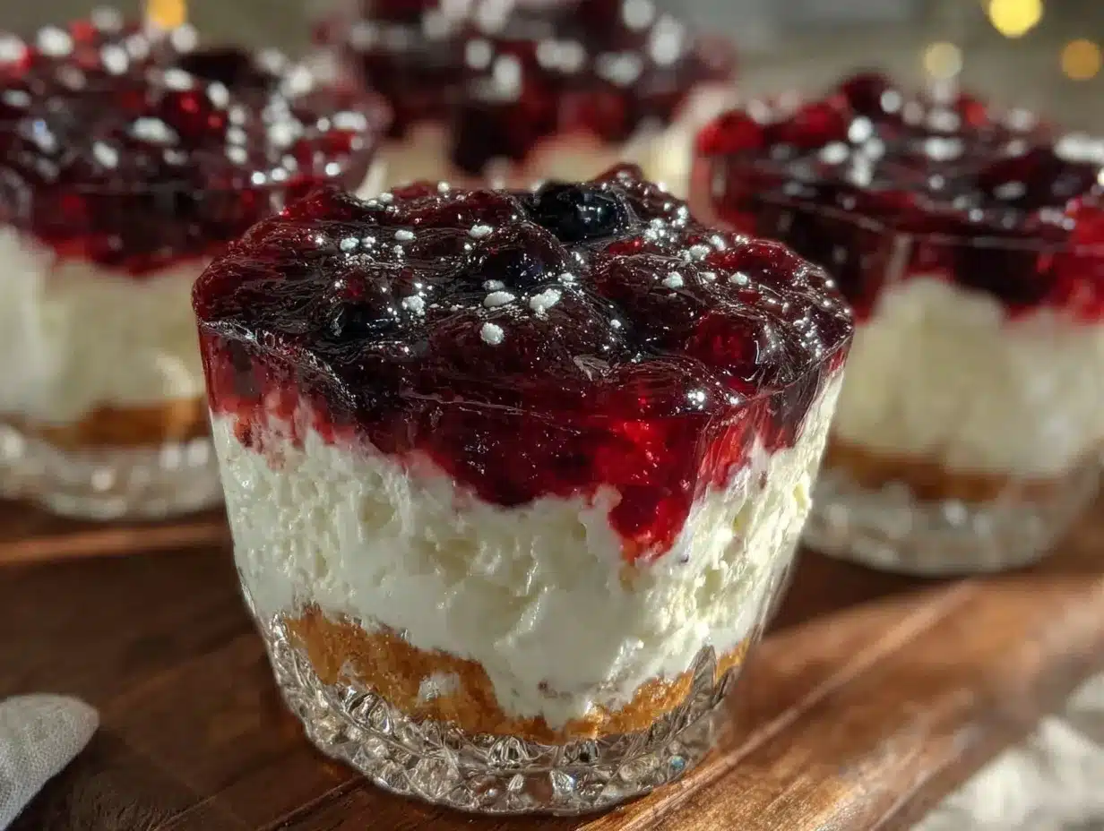 red white and blue layered jello cream cheese dessert cups preparation steps