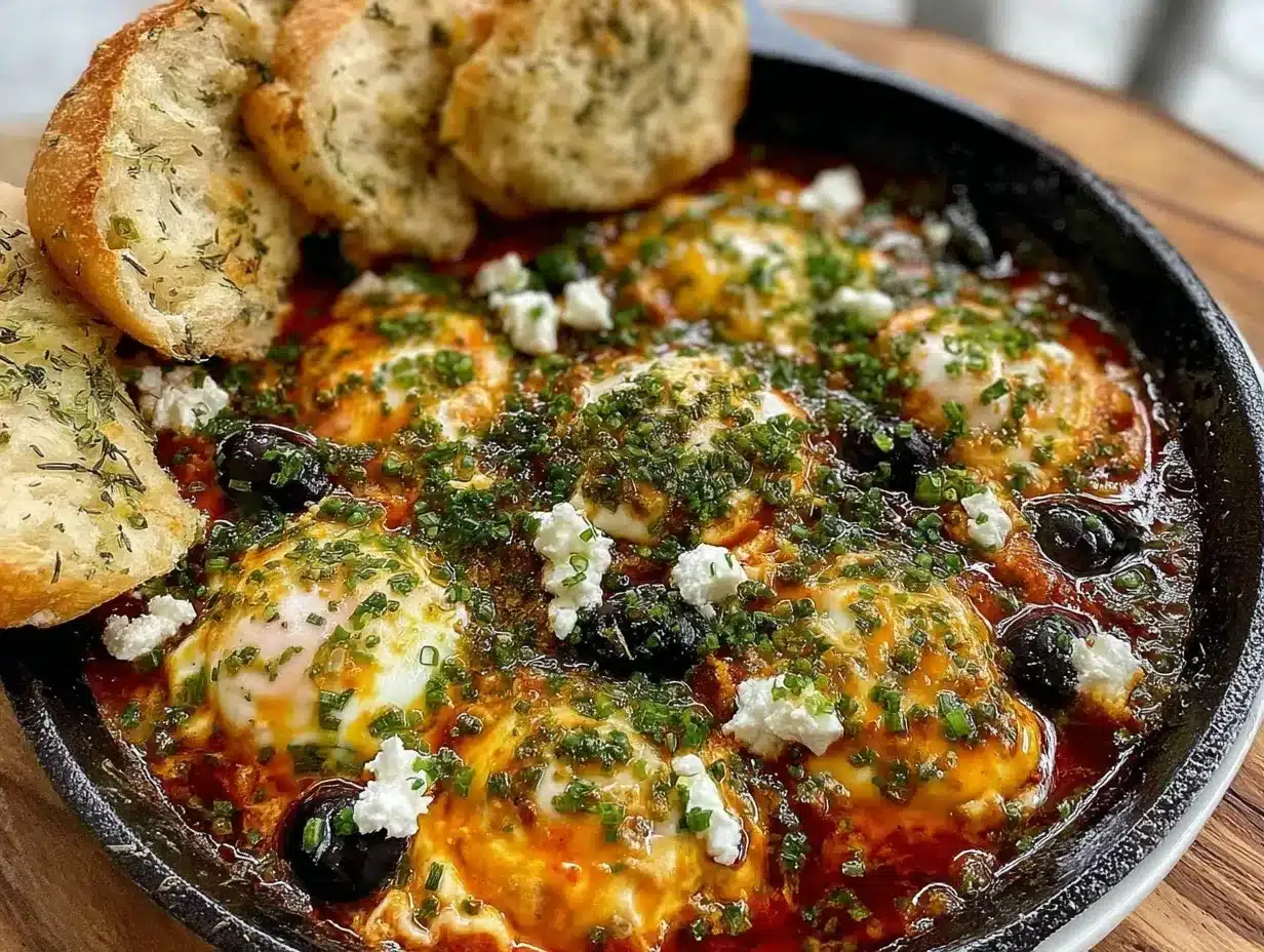 shakshuka with feta and olives preparation steps