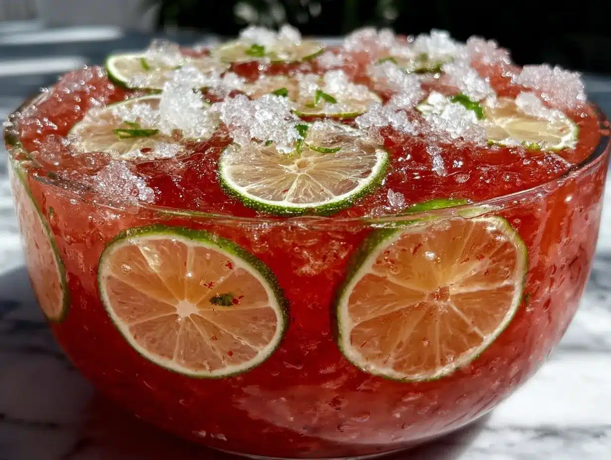 watermelon lemon slushie punch bowl preparation steps