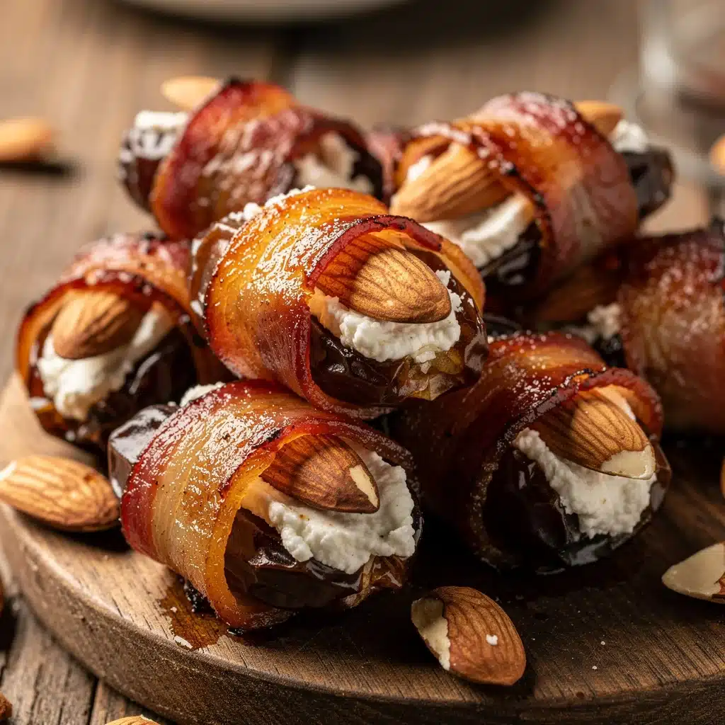 bacon wrapped dates stuffed with goat cheese and almonds - featured image