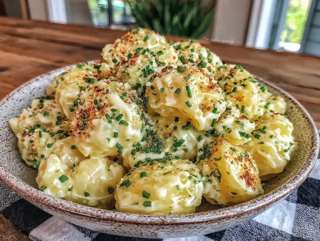 creamy garlic parmesan potato salad - featured image