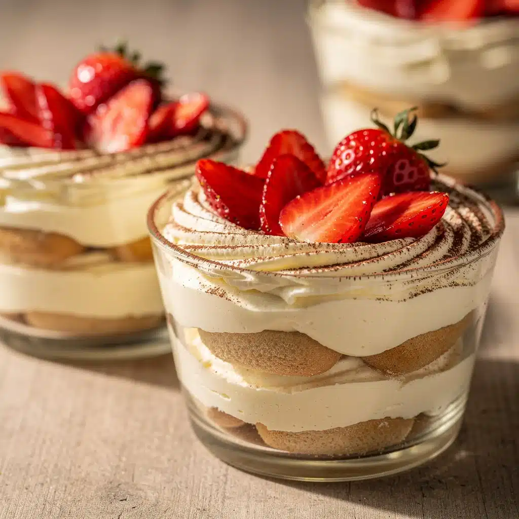 creamy individual strawberry tiramisu cups - featured image