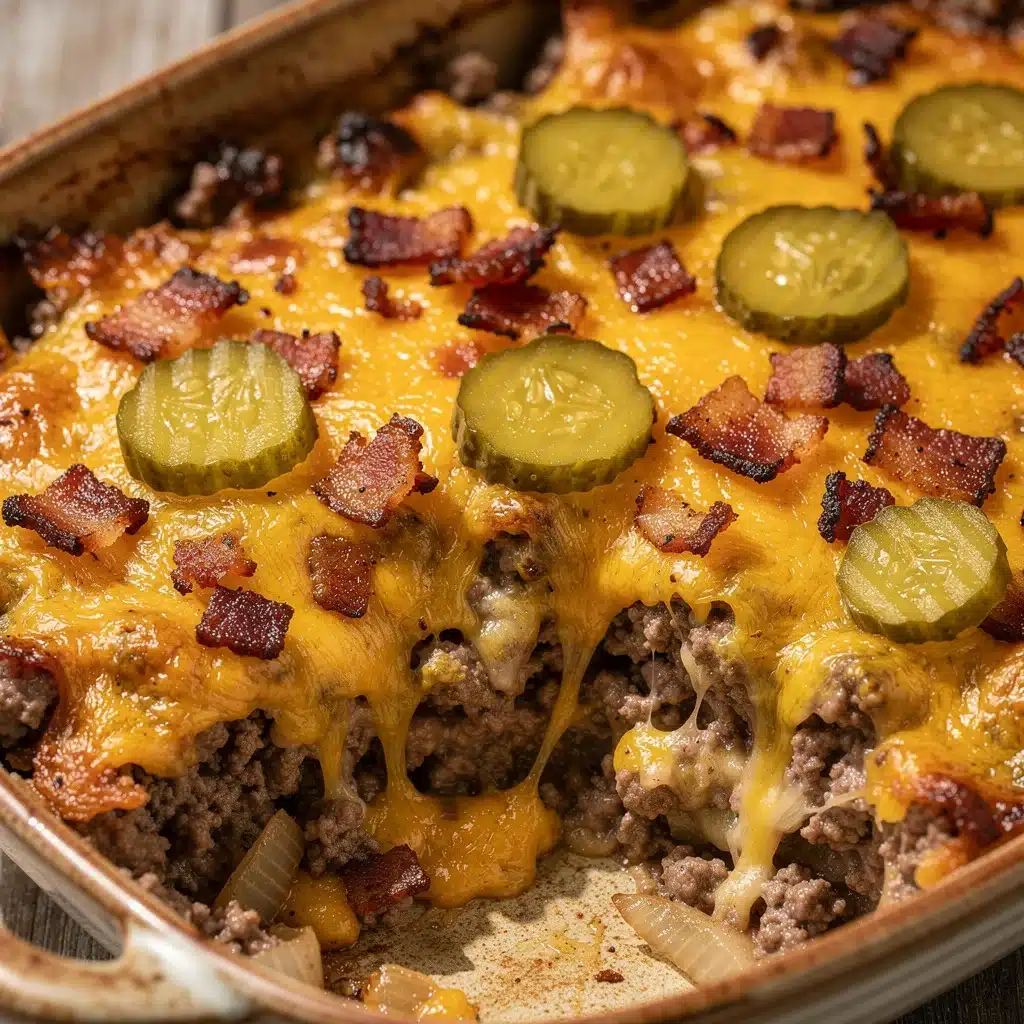 creamy keto bacon cheeseburger casserole - featured image