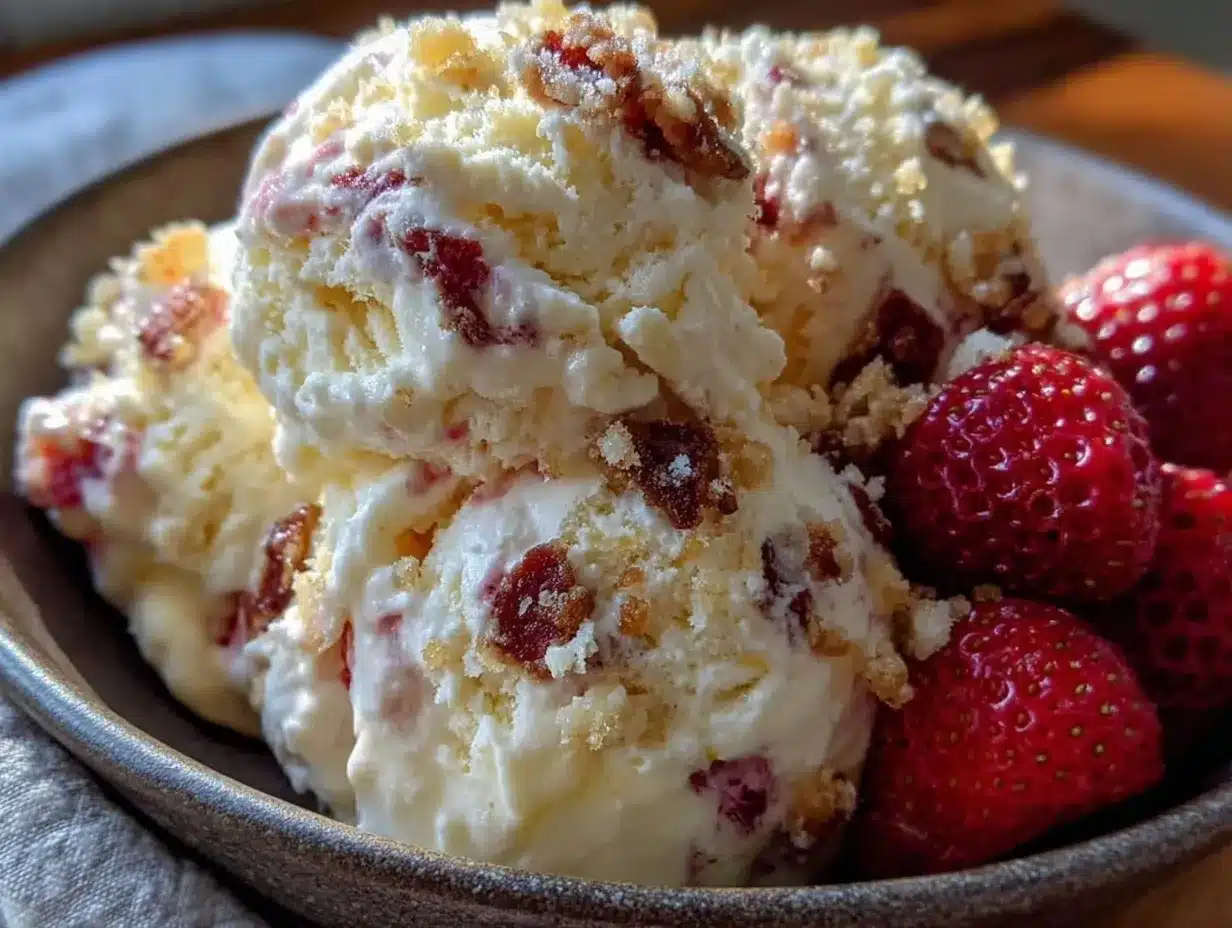 creamy no-churn strawberry cheesecake ice cream preparation steps