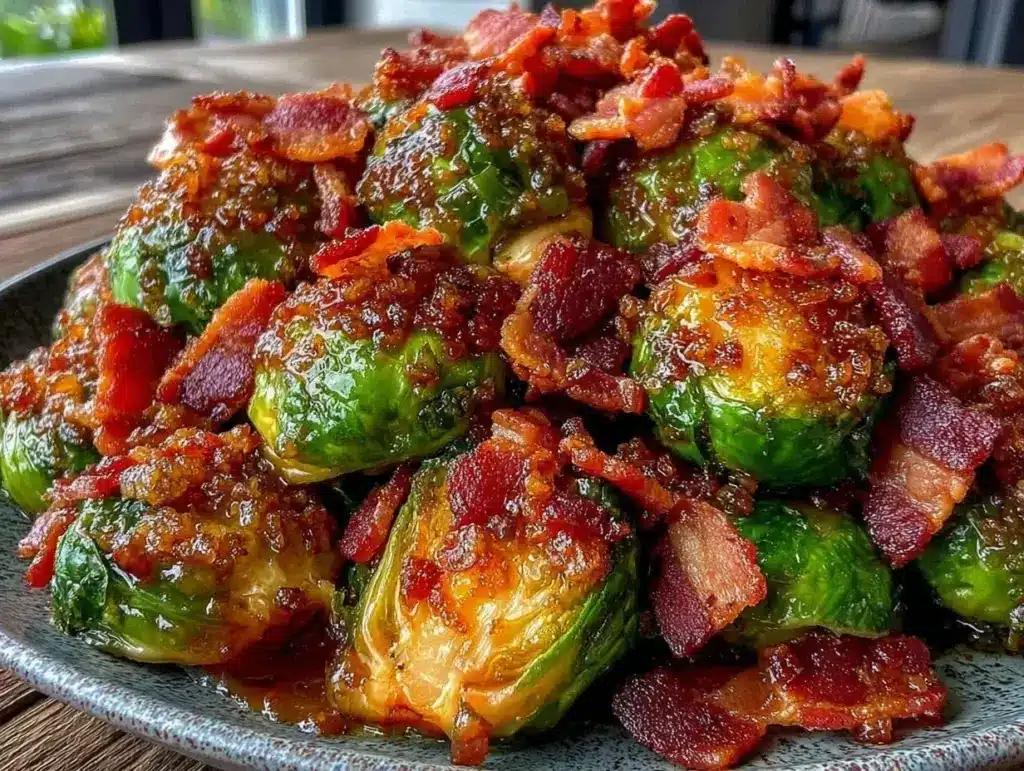 crispy brown butter bacon brussels sprouts - featured image