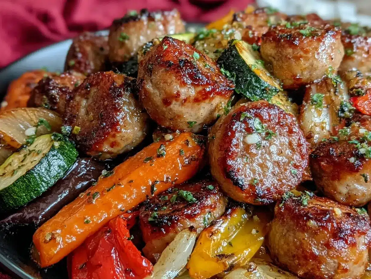 crispy sheet pan sausage & veggie bake preparation steps