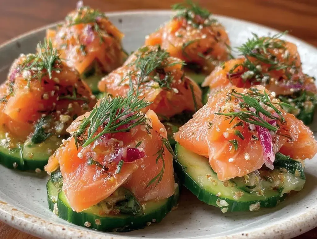 cucumber rounds with smoked salmon and dill - featured image