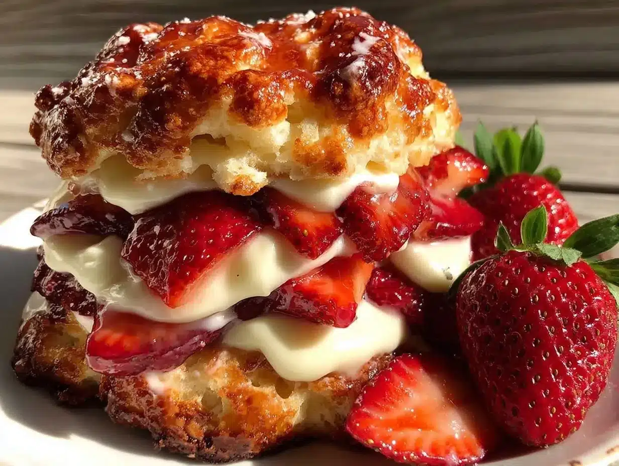 fluffy biscuit-style strawberry shortcake stacks preparation steps