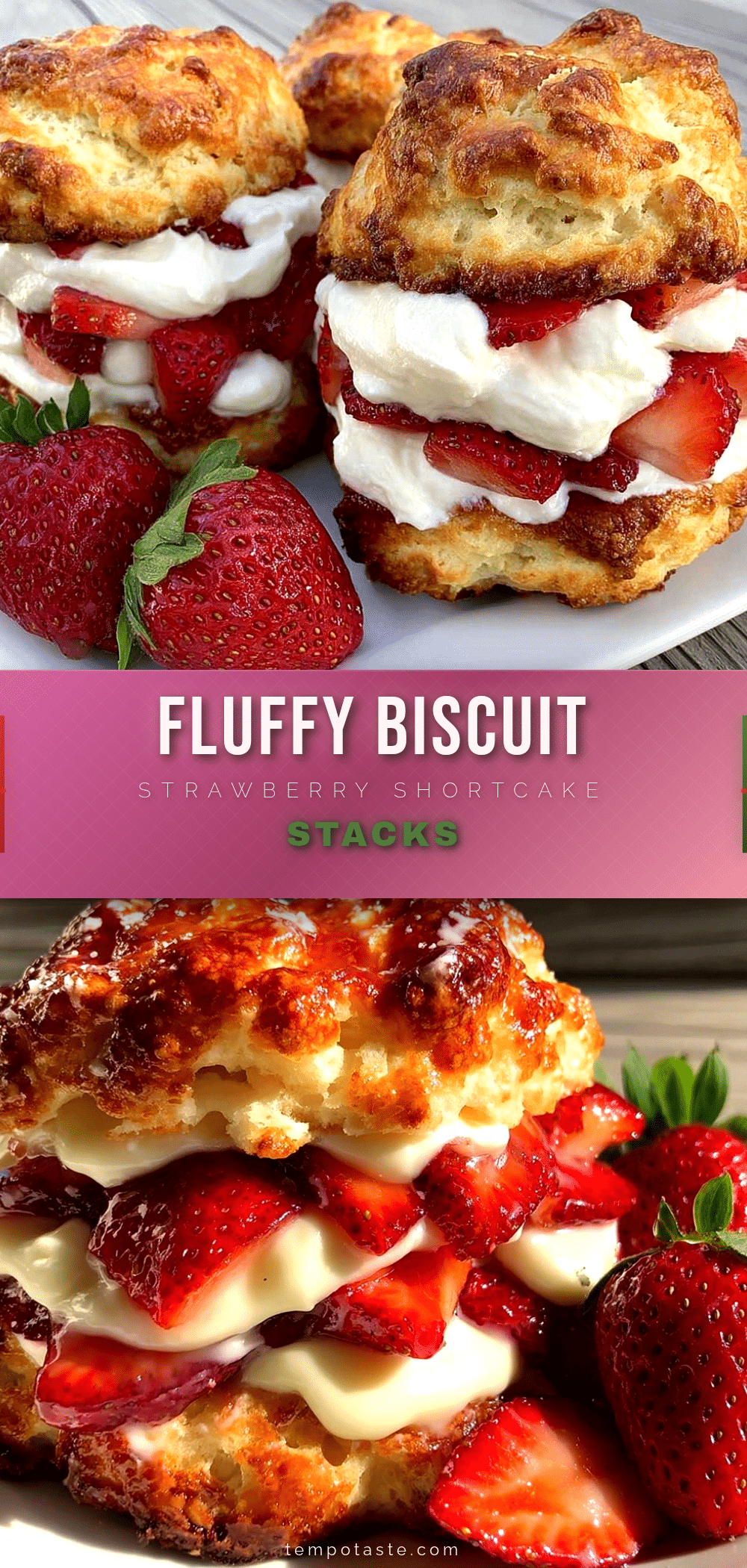fluffy biscuit-style strawberry shortcake stacks recipe