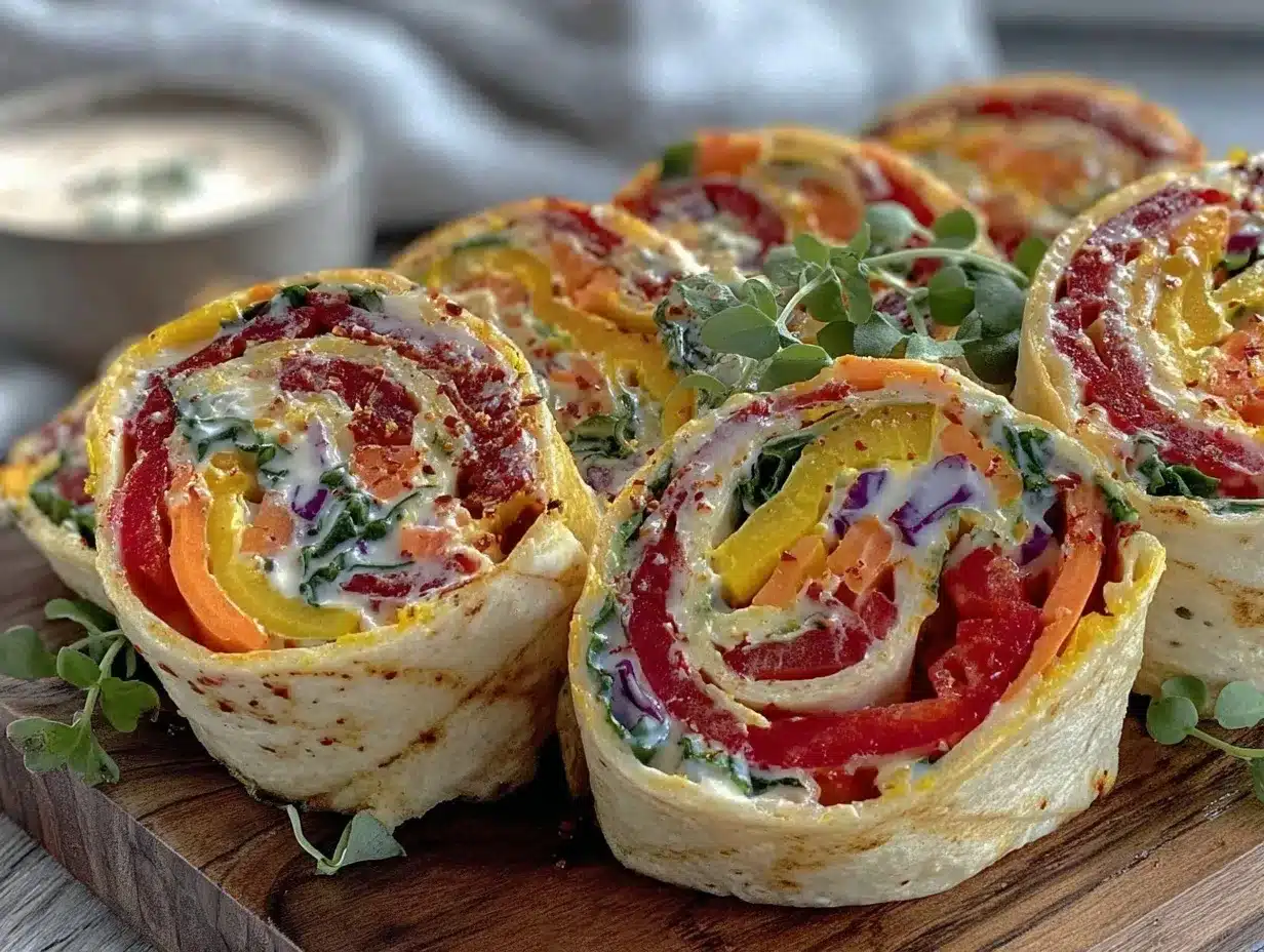 fresh rainbow veggie pinwheel wraps preparation steps