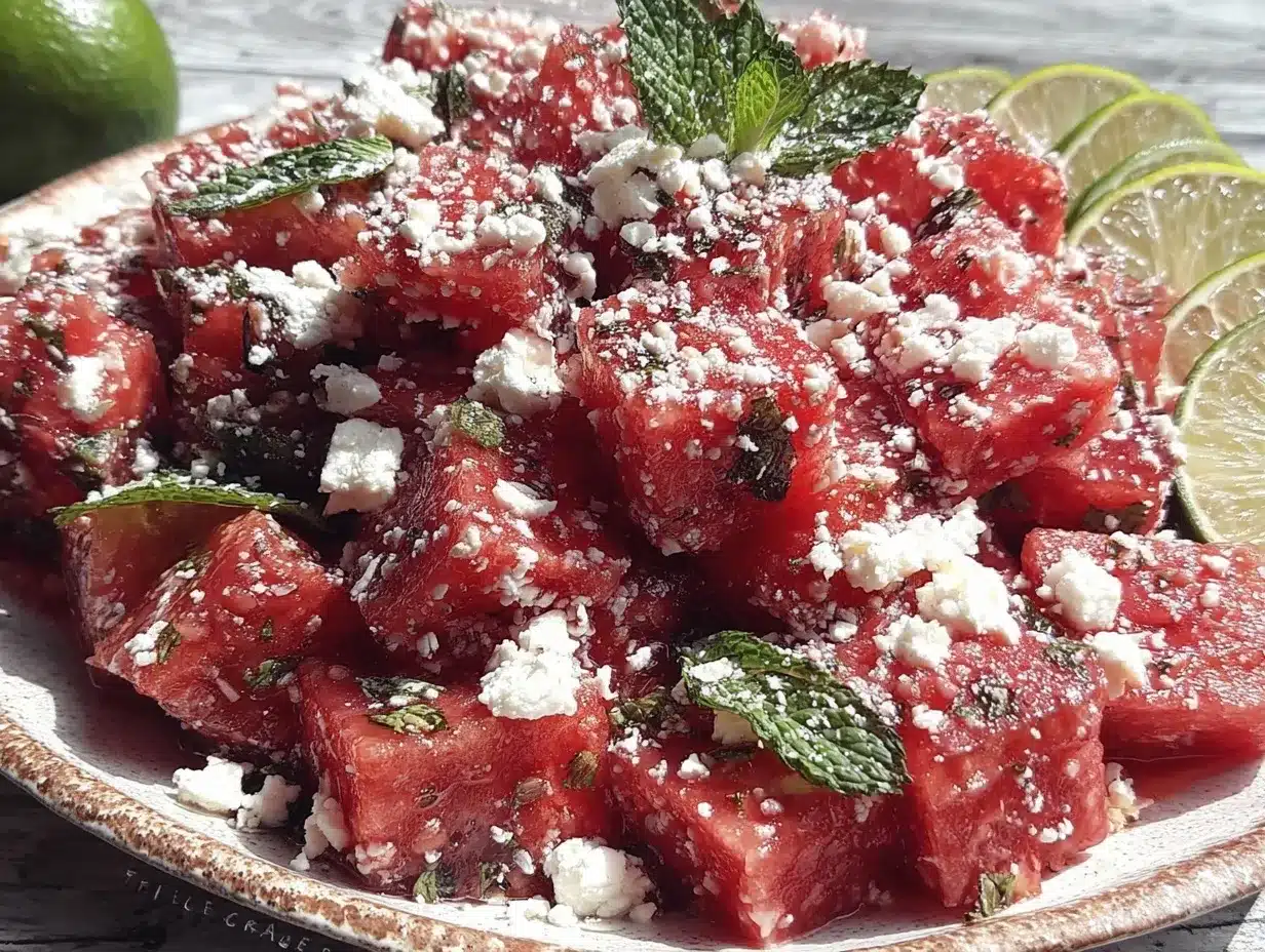 fresh watermelon feta mint salad preparation steps