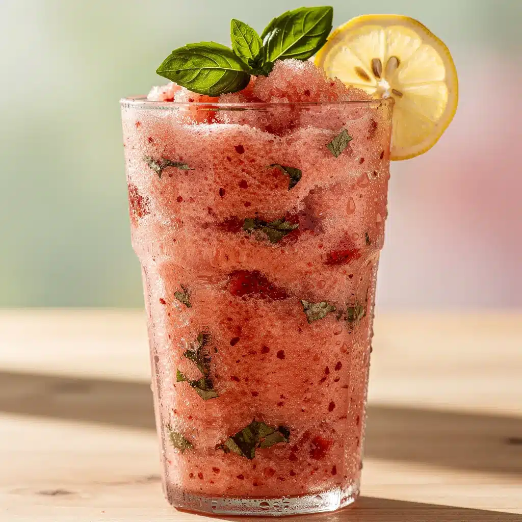 frozen strawberry basil lemonade slushie preparation steps