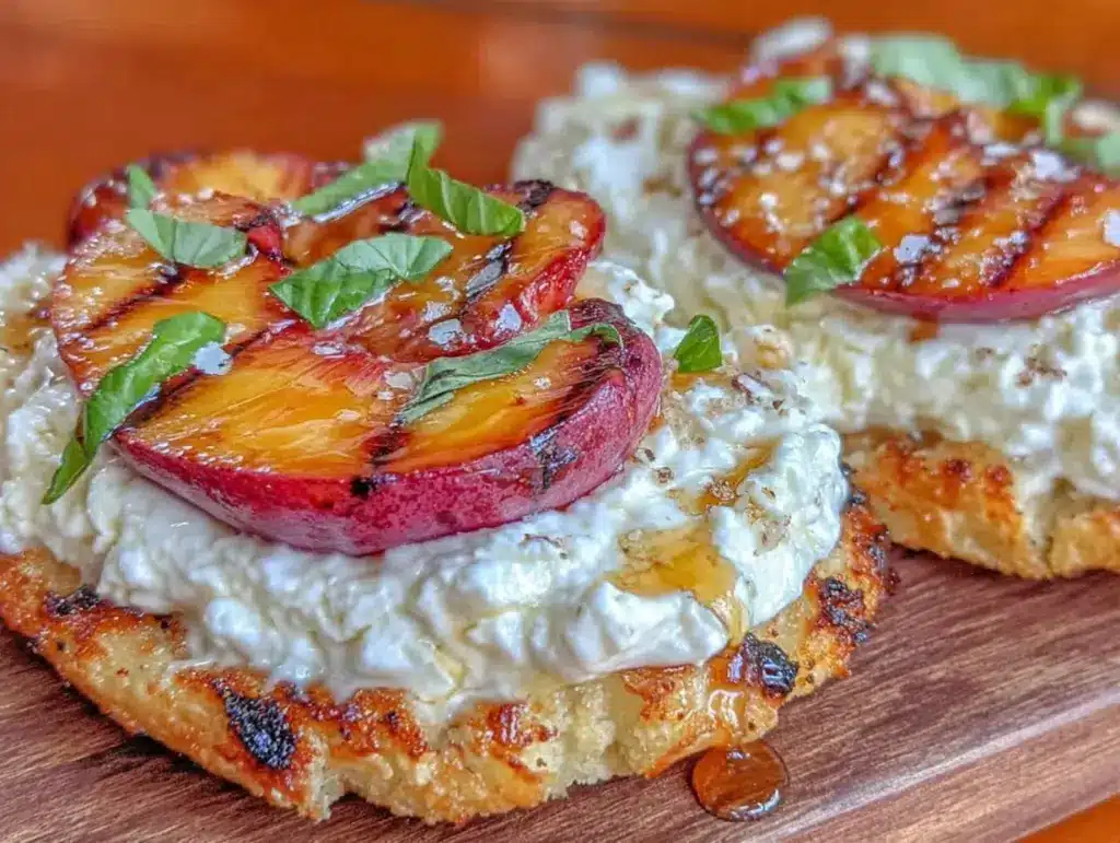 grilled peach burrata flatbread - featured image