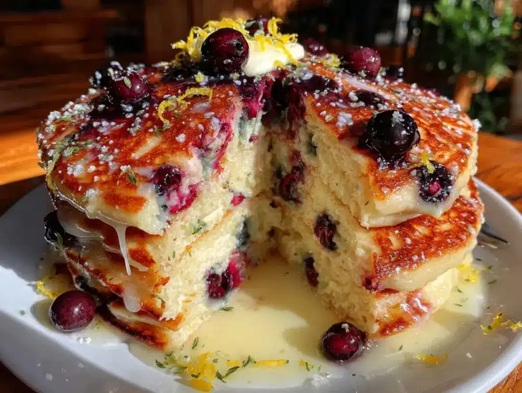 lemon blueberry ricotta pancakes - featured image