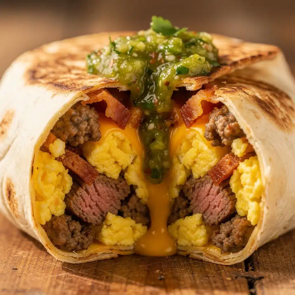 loaded meat lovers breakfast burrito preparation steps