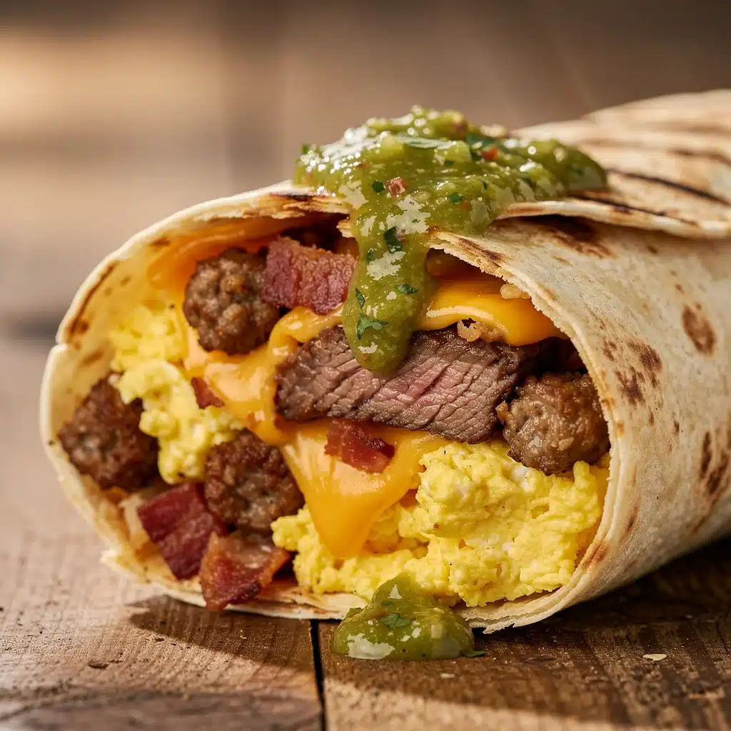 loaded meat lovers breakfast burrito - featured image