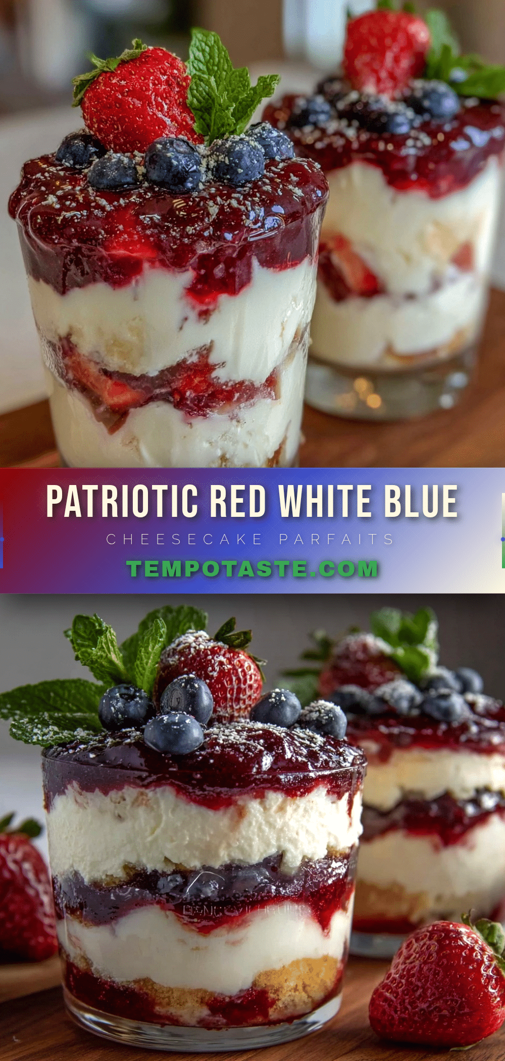 red white blue layered cheesecake parfaits recipe