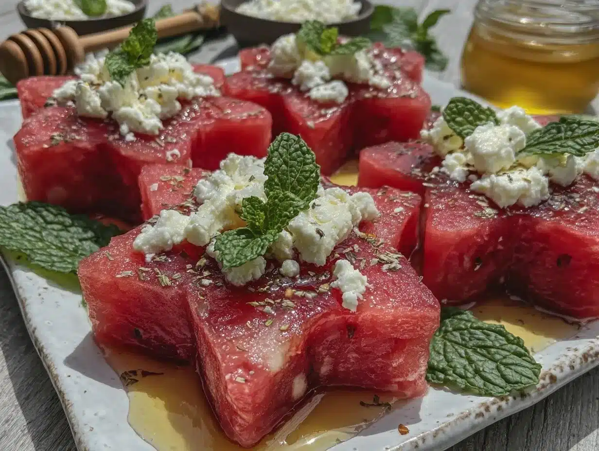 star-shaped watermelon feta bites preparation steps