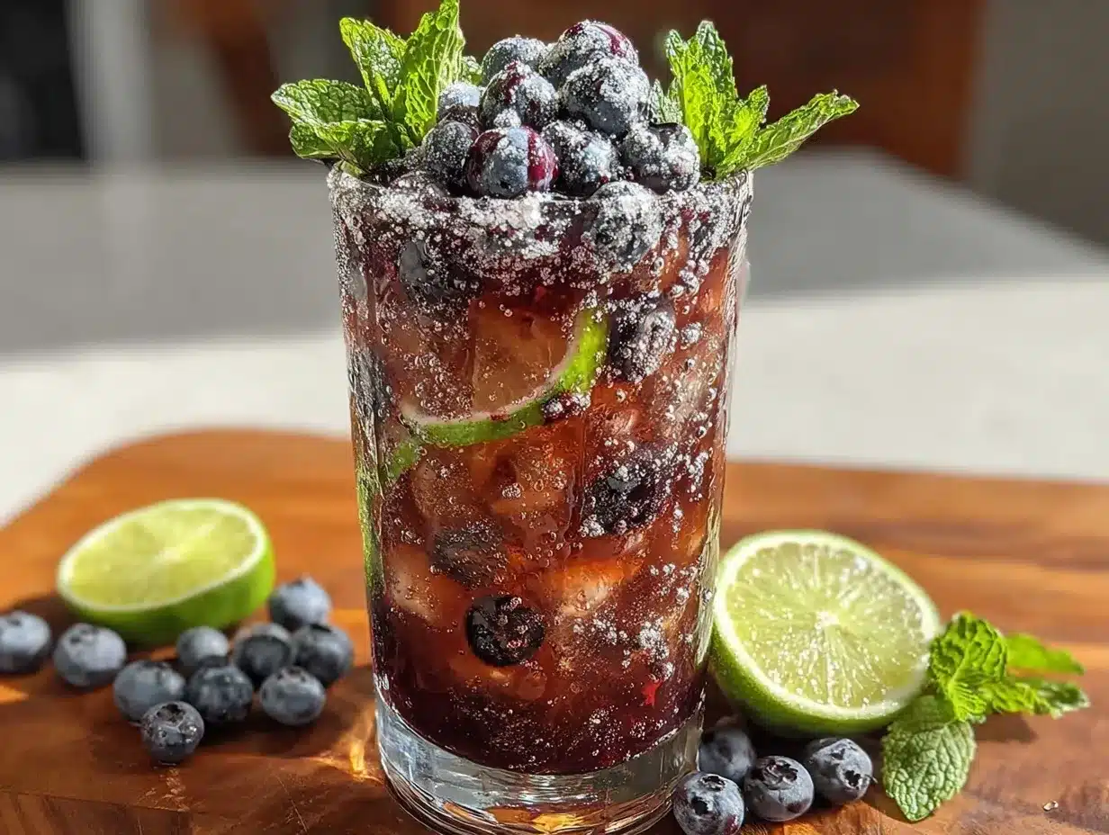 blueberry mojito mocktail preparation steps