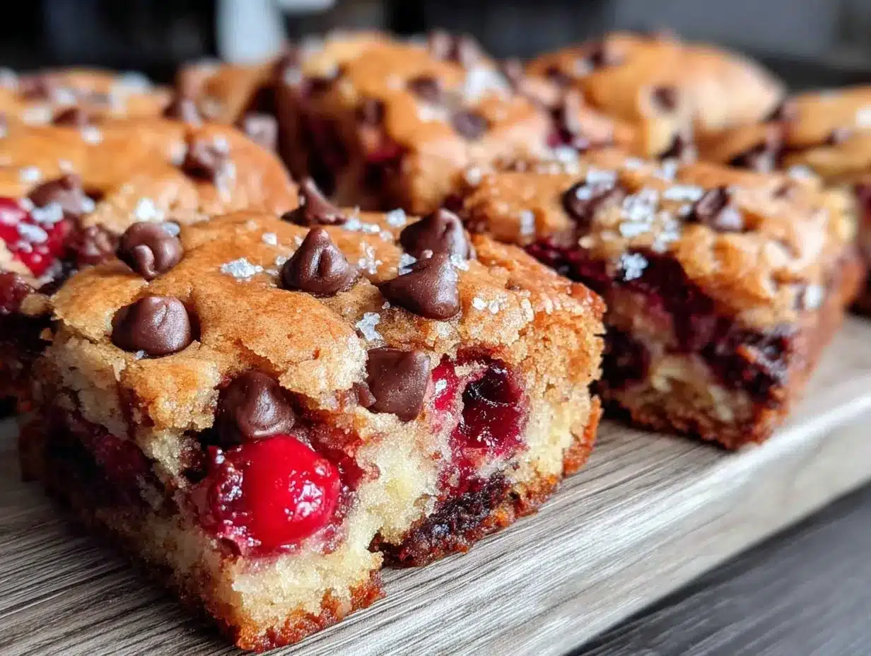 chewy fresh cherry chocolate chip cookie bars preparation steps