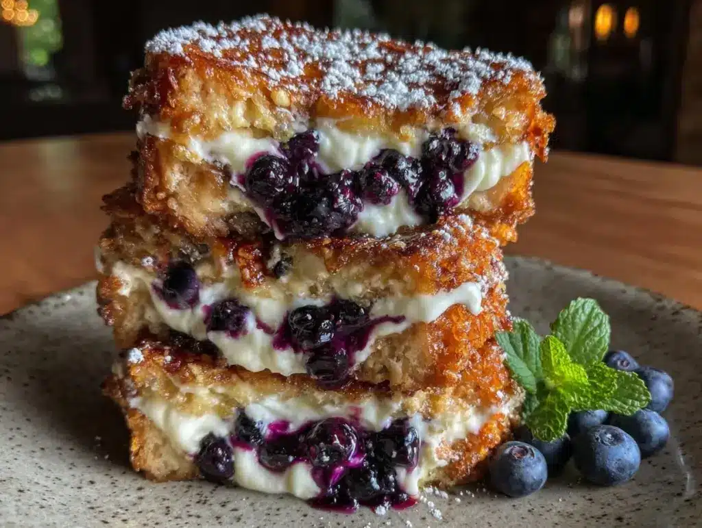 creamy blueberry cream cheese stuffed french toast - featured image