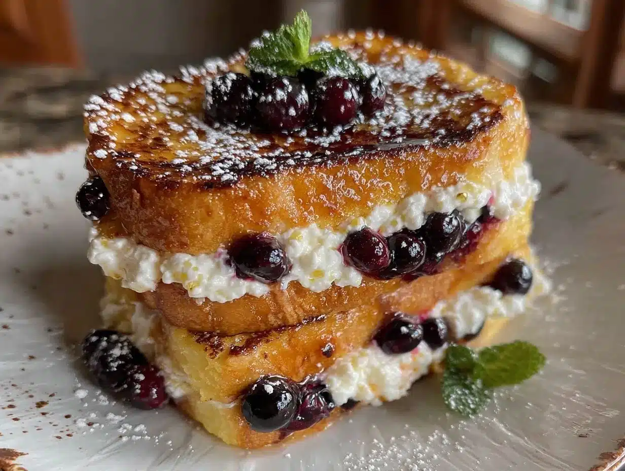 creamy blueberry cream cheese stuffed french toast preparation steps