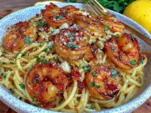 creamy garlic butter shrimp pasta - featured image