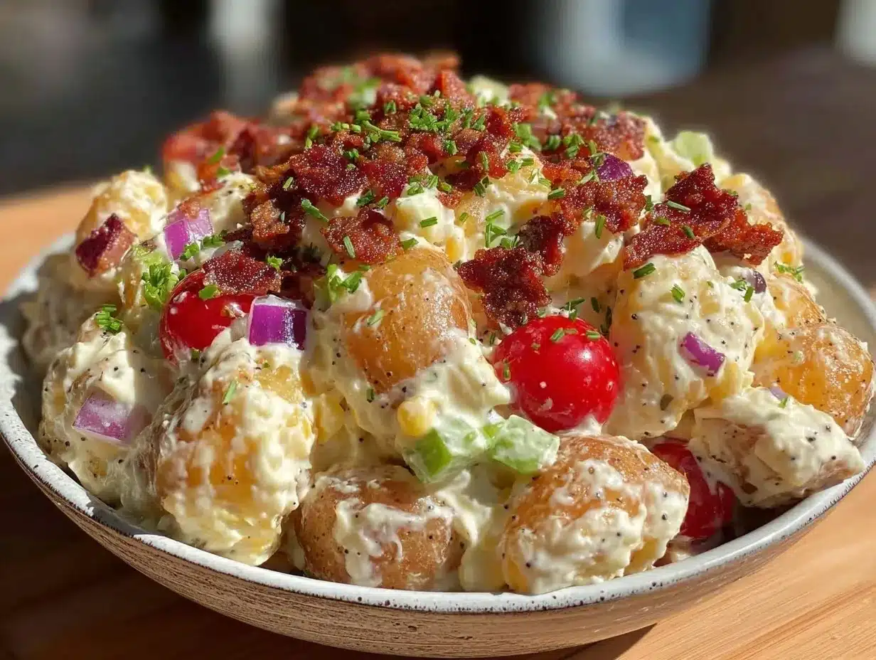 creamy loaded Fourth of July potato salad preparation steps