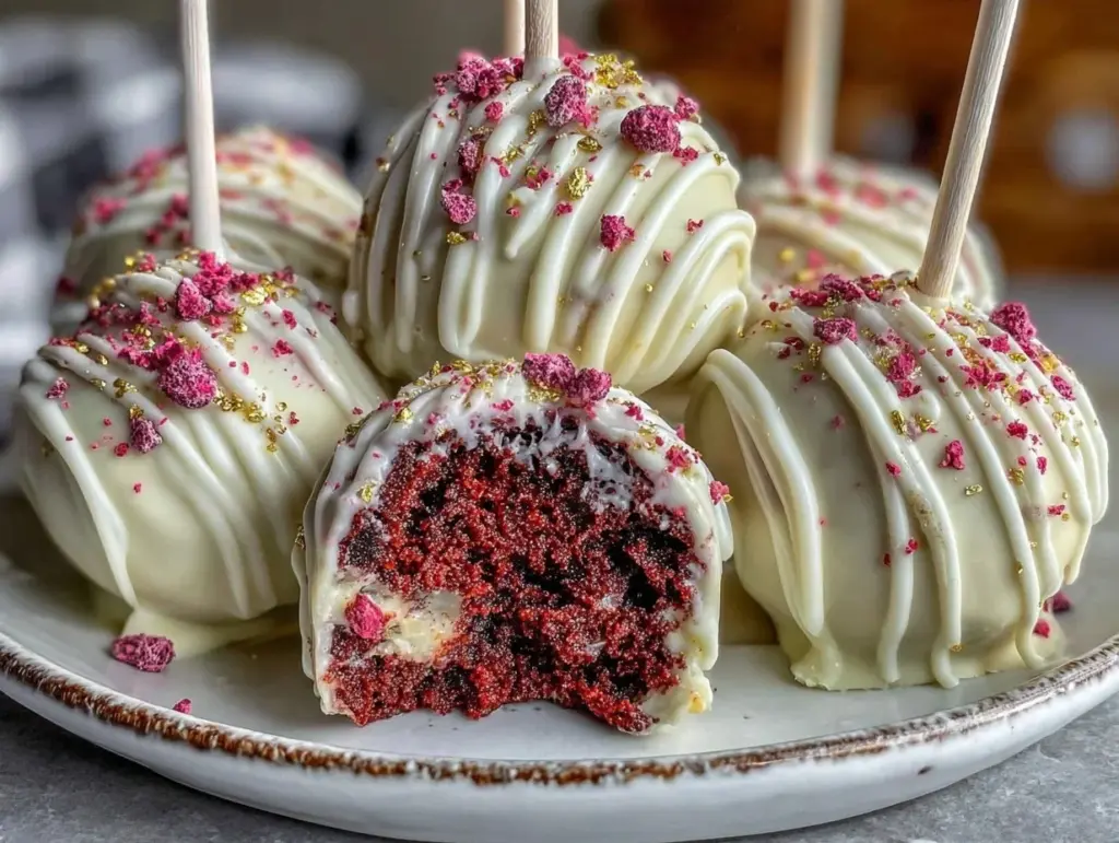 creamy red velvet cake pops - featured image
