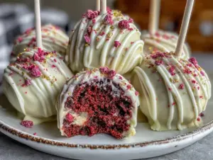 creamy red velvet cake pops - featured image