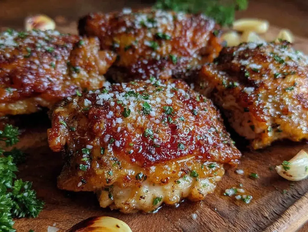 crispy garlic parmesan chicken thighs air fryer - featured image