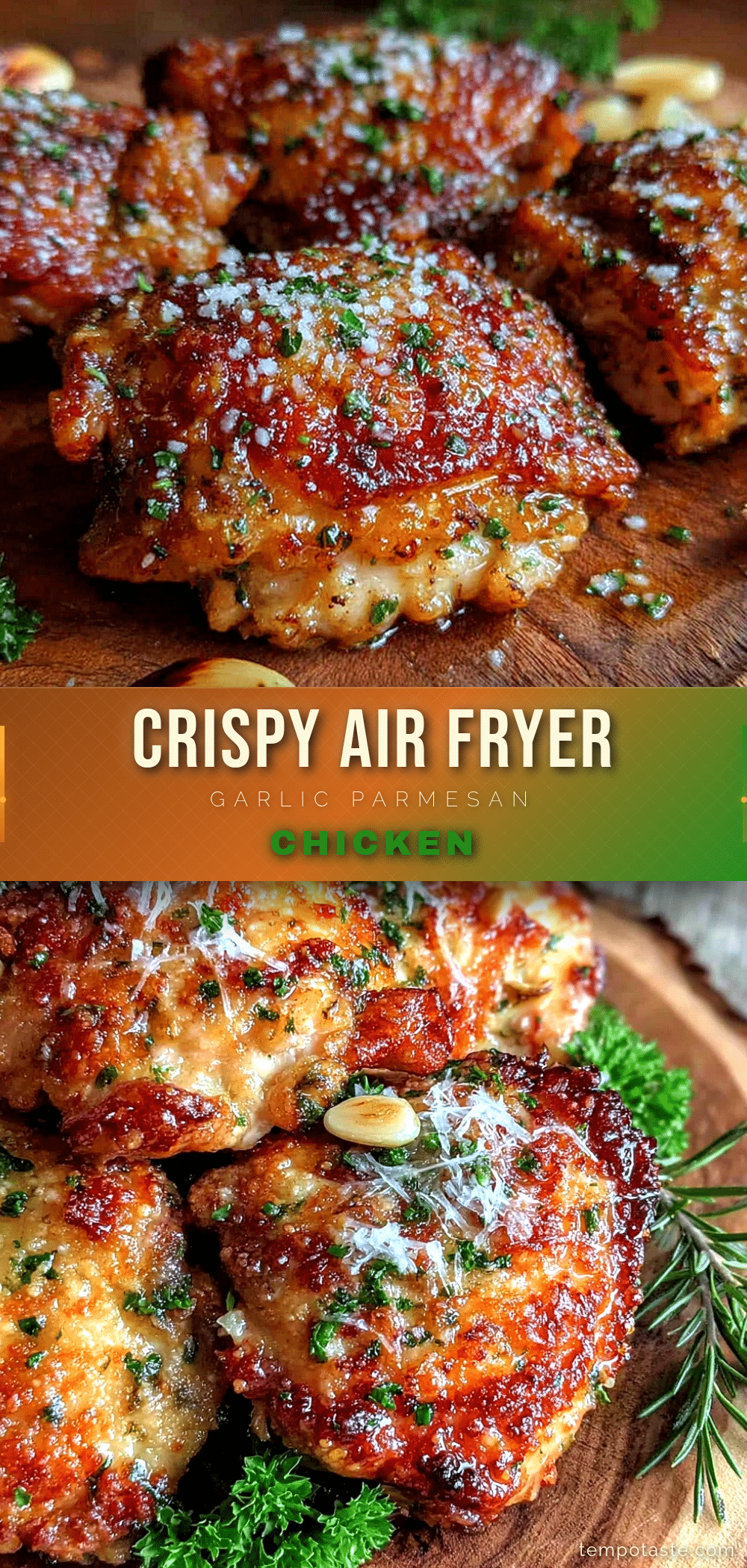 crispy garlic parmesan chicken thighs air fryer recipe