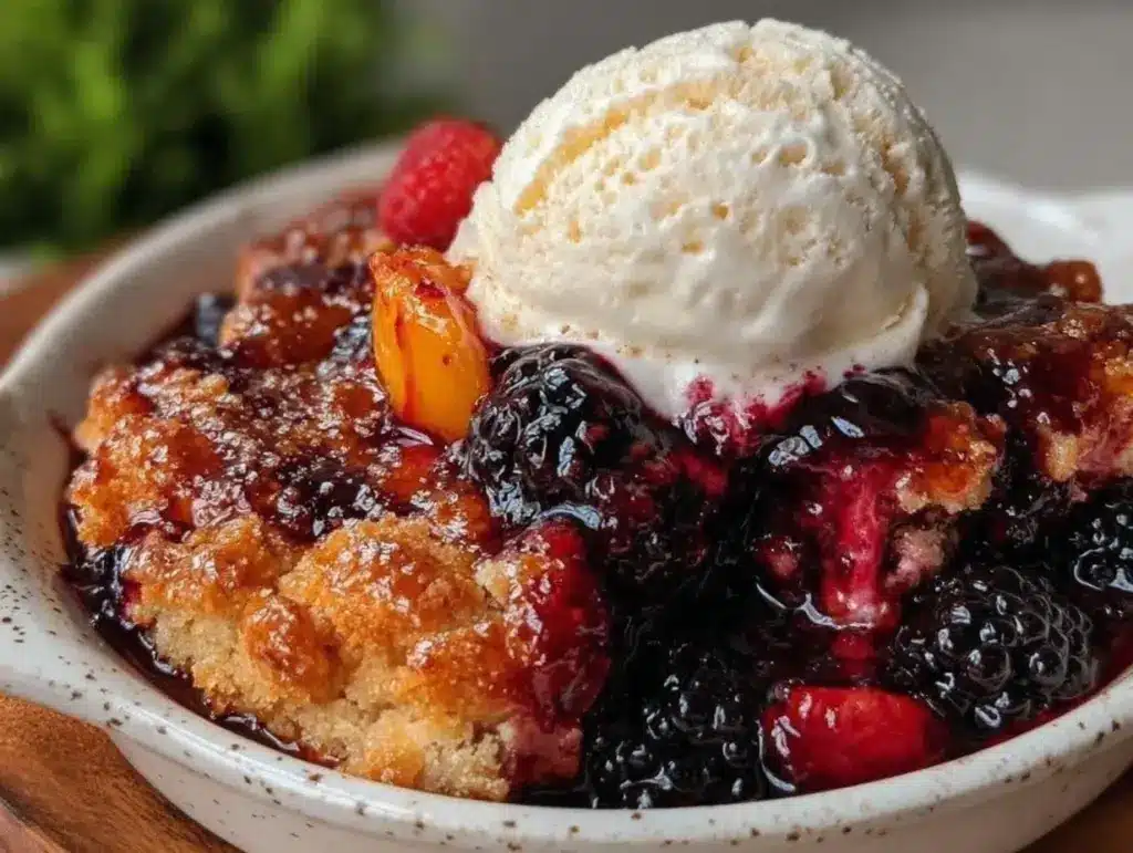 crispy triple berry cobbler - featured image
